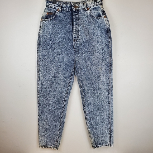 Vintage 1985 Lee Riders Acid Wash High Rise Tapered Leg Mom Jeans 14 M Denim - Picture 2 of 15